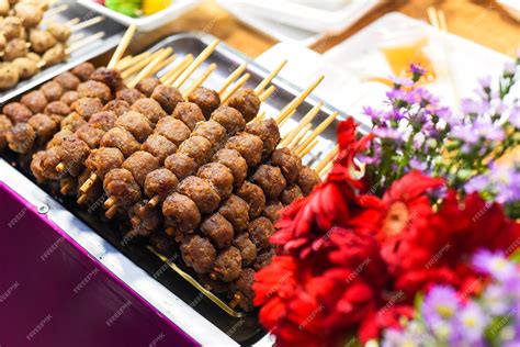 Premium Photo | Many meat skewers kebab in vietnamese night market in food festival