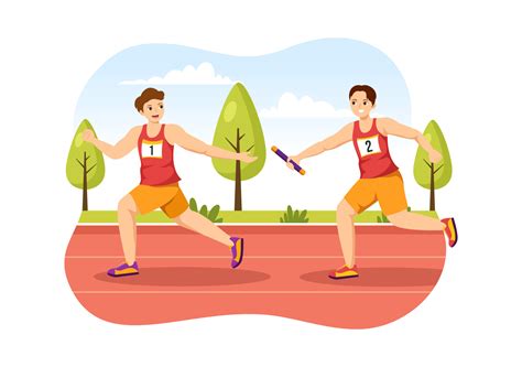 Relay Race Illustration by Passing the Baton to Teammates Until ...