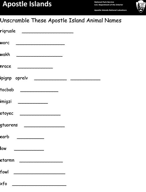 Animal Word Scramble (U.S. National Park Service)