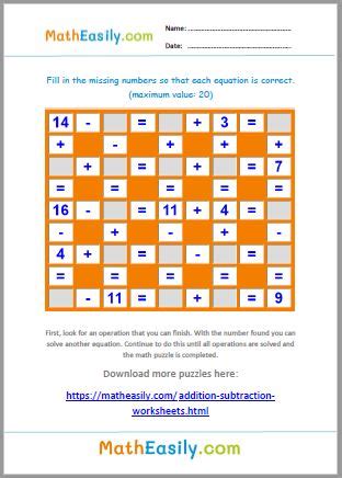 Simple maths puzzles with answers: games and worksheets