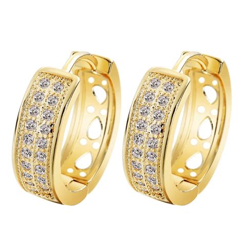 Aliexpress.com : Buy QIAMNI 24K Beautiful Cubic Zirconia Round Hoop Earrings Gold Filled Clear ...