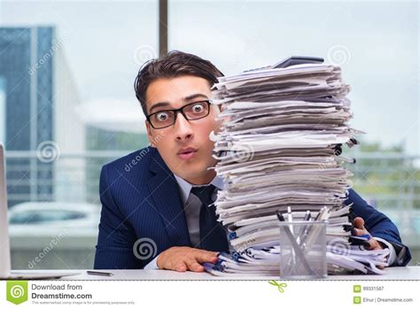 The Businessman with Pile Stack of Paper Paperwork in the Office Stock Image - Image of computer ...
