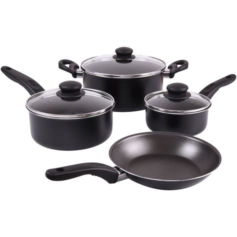 Mainstays 7 Piece Nonstick Dishwasher Safe Cookware Set, Black - Walmart.com - Walmart.com