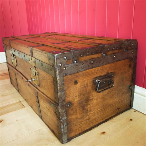 Antique Victorian French Steamer Trunk Coffee Table