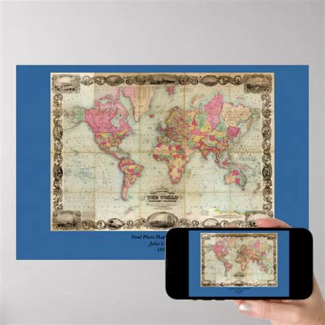 Antique World Map by John Colton, circa 1854 Poster | Zazzle