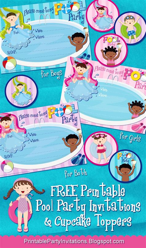 Free Printable Party Invitations, Pool Party Birthday Invitations, Pool Birthday Party, Free ...