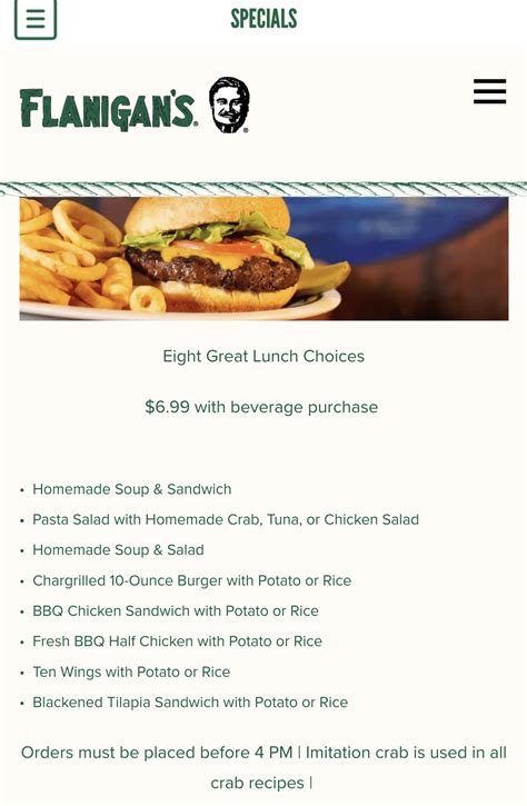 Flanigan's Menu on Sale | cityofclovis.org