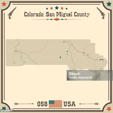 Large And Accurate Map Of San Miguel County Colorado Usa With Vintage Colors Stock Illustration ...