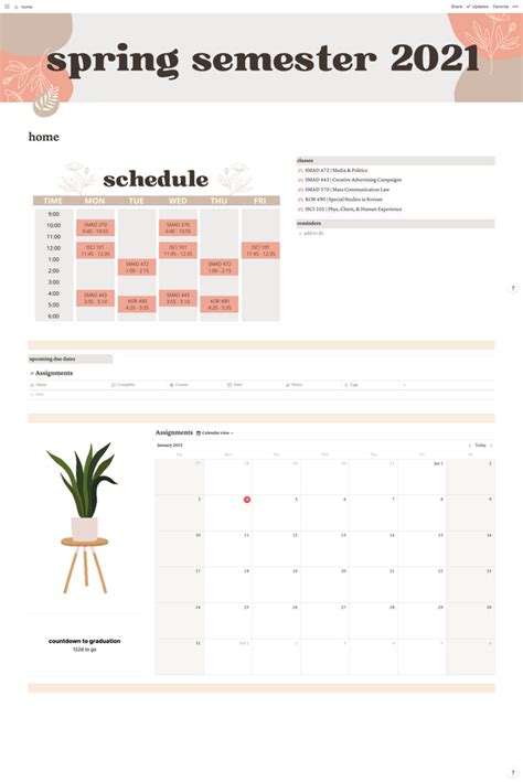 an image of a calendar with flowers on it and the words spring semester 2021 written in red