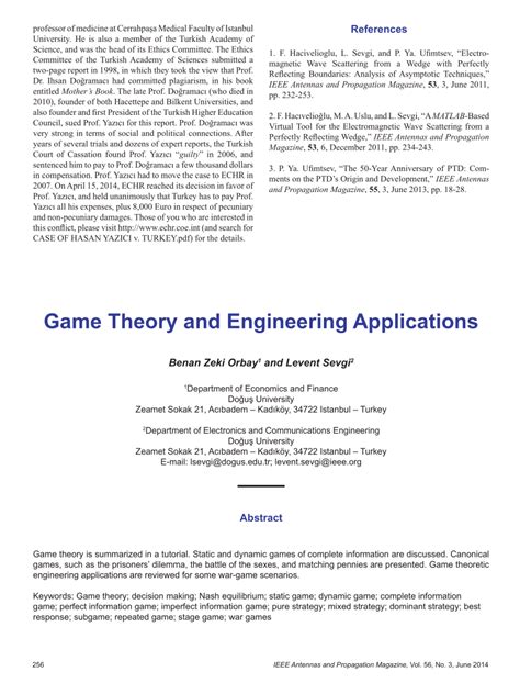 (PDF) Game Theory and Engineering Applications