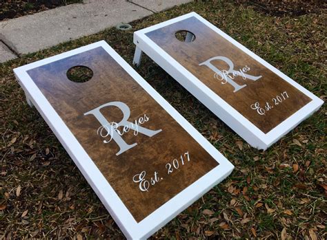 Custom Wedding Cornhole Boards NO BAGS Stained and | Etsy in 2021 | Wedding cornhole boards ...