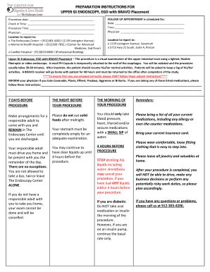 Fillable Online UPPER GI ENDOSCOPY, EGD with BRAVO Placement Fax Email ...