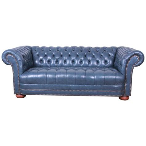 Vintage Tufted Blue Leather Chesterfield Sofa For Sale at 1stdibs | Blue leather chesterfield ...