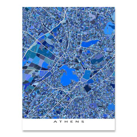 Athens Map Wall Art Poster Print, Greece Blue Geometric City Street Ma ...