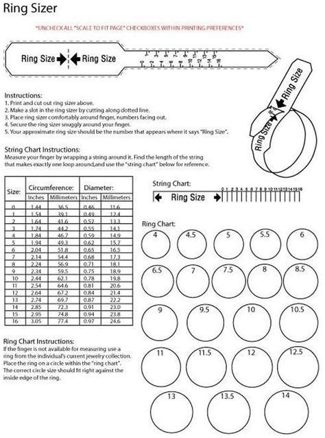 Ring Size Template Printable