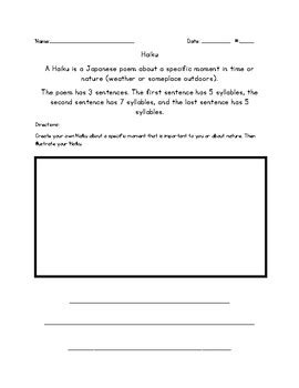 Haiku Poem Worksheet by msryterteach | Teachers Pay Teachers