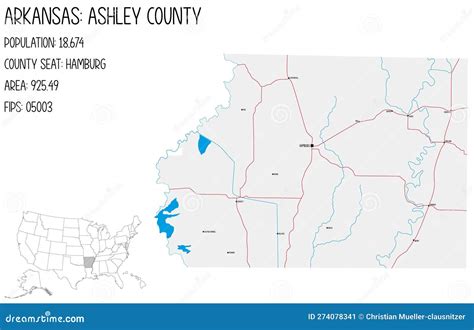 Map of Ashley County in Arkansas, USA. Stock Vector - Illustration of ...