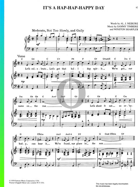 It's A Hap-Hap-Happy Day Piano Sheet Music from Gulliver's Travels by Sammy Timberg - OKTAV