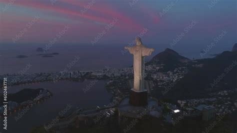 RIO DE JANEIRO, BRASIL - MAY, 2023: Drone aerial view of of a famous landmark Christ the ...