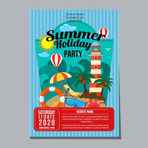 summer holiday party poster template lighthouse beach theme 587744 Vector Art at Vecteezy