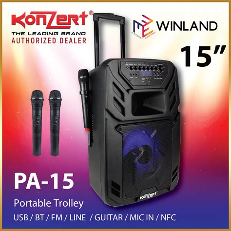 Konzert by Winland PA-15 15" Portable Rechargeable Trolley Speaker w/ 2 ...