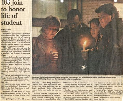 newspaper Article about Candle light vigil for Matthew Shepard Laramie ...