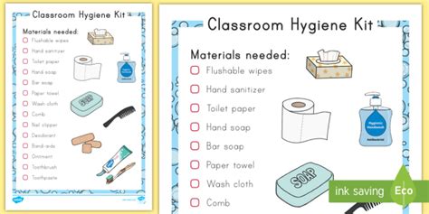 Classroom Hygiene Kit Checklist - sanitizer, soap, deodorant, prepare ...