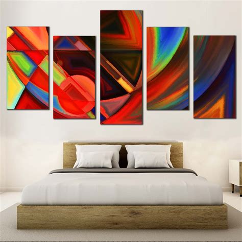 Contemporary Abstract Canvas Wall Art, Red Abstract Shapes Canvas Set ...