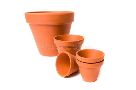 Decorative Clay Flower Pots Isolated on the White Stock Image - Image of container, terracotta ...