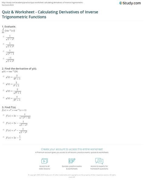 Trig Functions Worksheet Answers