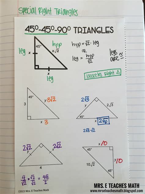 Right Triangles Interactive Notebook Pages | Mrs. E Teaches Math