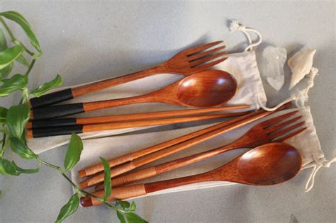 Eco Wooden Bamboo Cutlery Set Fork Spoon Chopsticks Picnic - Etsy UK