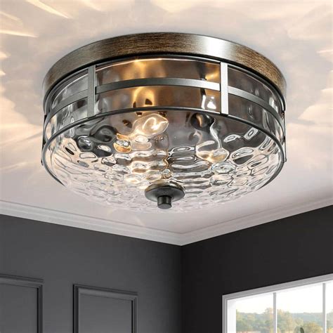 Uolfin Modern Farmhouse Drum Ceiling Light 3-Light Rustic Wood Accent Flush Mount Ceiling Light ...