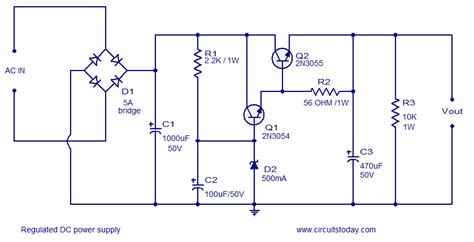 Regulated DC power supply using transistors
