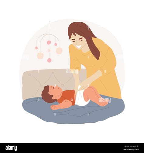 Changing diapers isolated cartoon vector illustration. Young mom ...