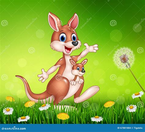 Cartoon Funny Kangaroo Carrying a Cute Joey Stock Vector - Illustration of landscape, leaf: 67881884