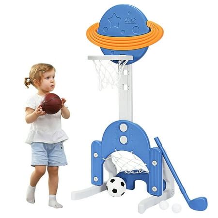 Gymax 3 in 1 Kids Basketball Hoop Set Adjustable Sports Activity Center ...