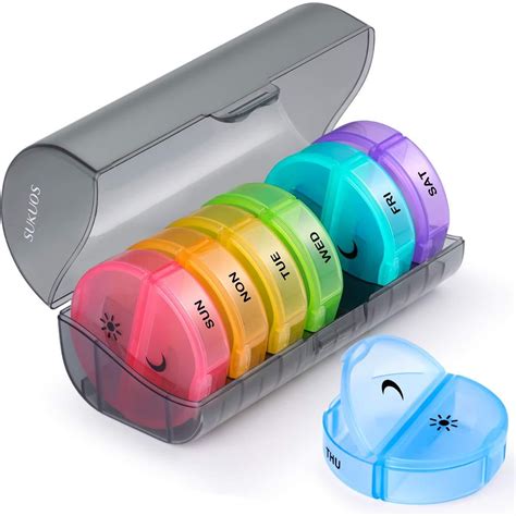 Weekly Pill Organizer 7 Day 2 Times a Day, Sukuos Large Daily Pill ...