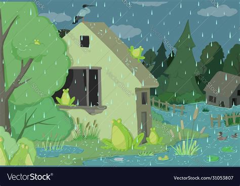 Rainy day frogs cartoon Royalty Free Vector Image