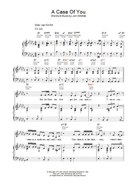 A Case Of You by Joni Mitchell Sheet Music for Piano, Vocal & Guitar Chords (Right-Hand Melody ...