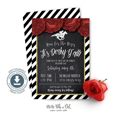 Kentucky Derby Party Invitation Editable Digital Download | Etsy