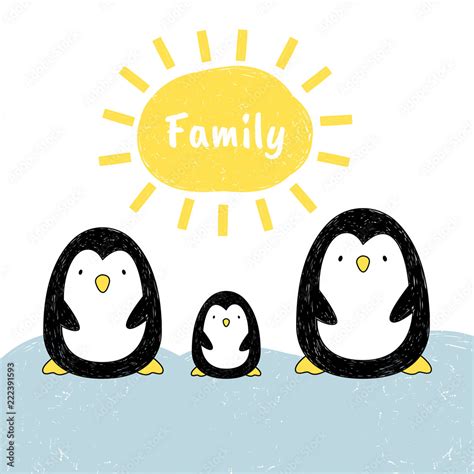 Vector illustration of the Penguin Family. The cartoon style. Drawing by hand Stock Vector ...