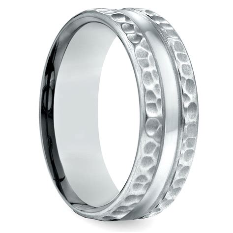 Hammered Palladium Ring For Men (7.5 Mm)