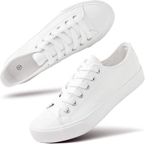 Amazon.com | hash bubbie Womens White PU Leather Sneakers Low Top Tennis Shoes Casual Walking ...