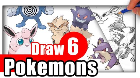 How to Draw Pokemon Characters - 6 Different Pokemon - YouTube