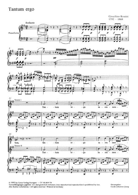 Tantum Ergo By Gioachino Rossini (1792-1868) - Full Score Sheet Music ...