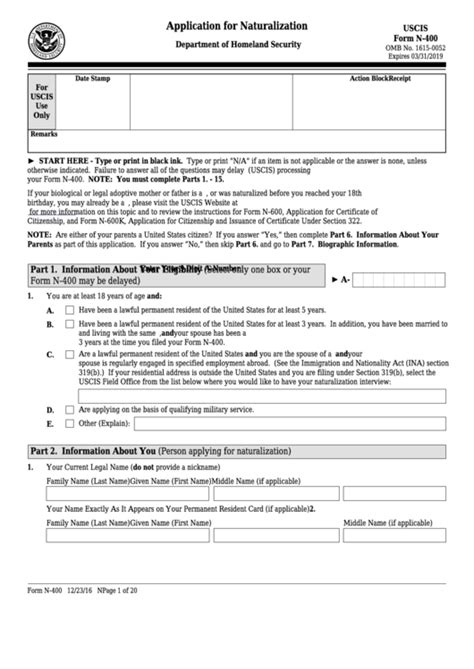 Fillable Form For N 400 - Printable Forms Free Online