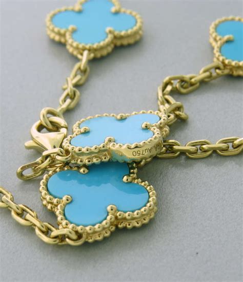 Van Cleef Arpels Alhambra 20 Motif Turquoise Gold Necklace at 1stDibs | van cleef turquoise ...