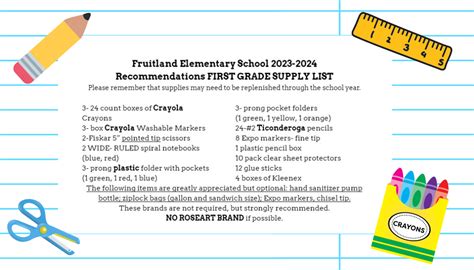 23-24 Elementary School Supply List | Fruitland Elementary School