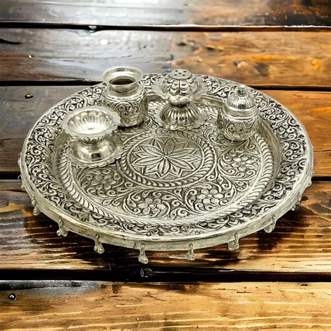 Indian German Silver Pooja Thali Set - Diwali Gift, Puja Items in Nepal at NPR 26035, Rating: 5